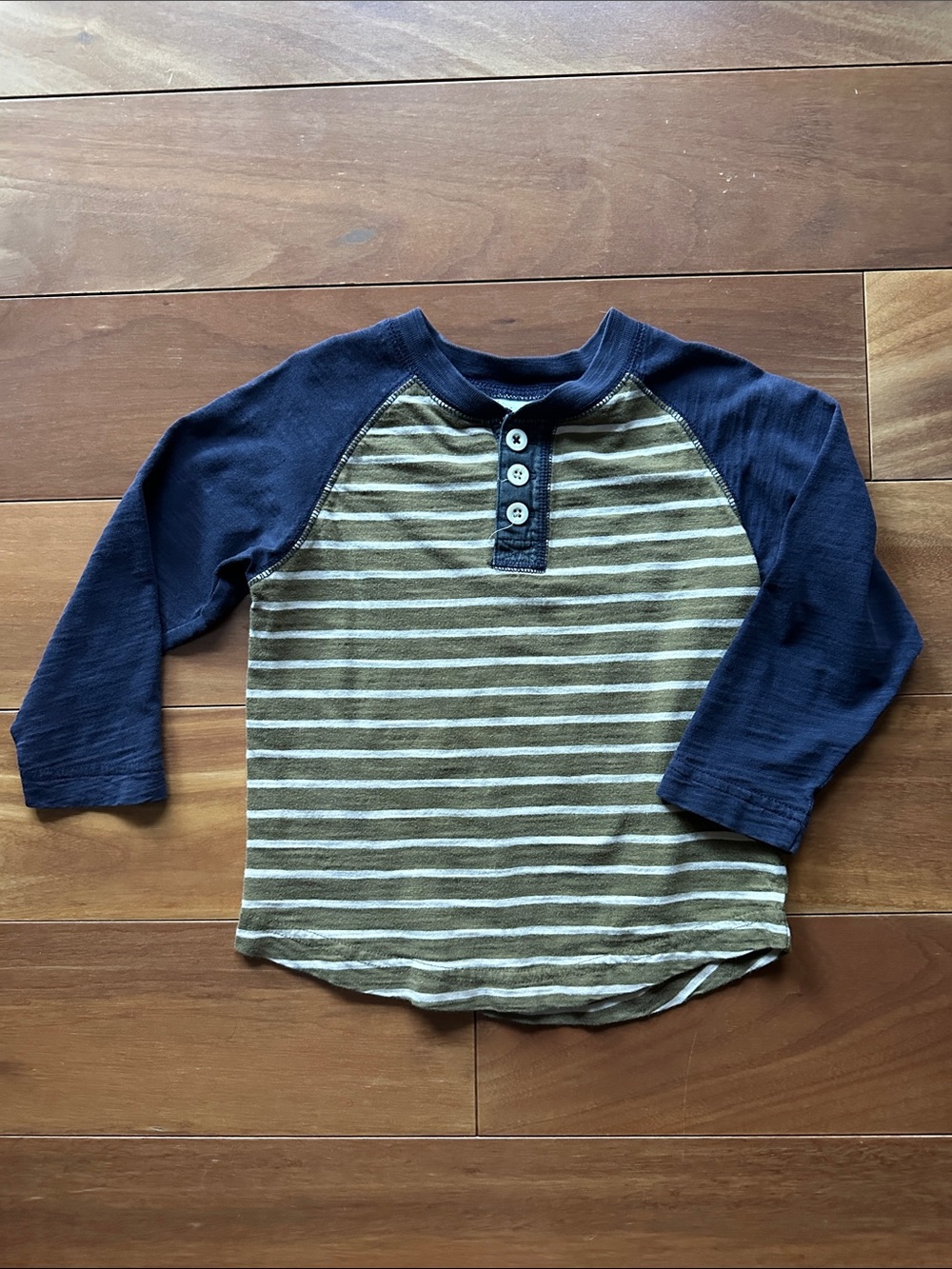 Hanna Andersson Navy & Olive Striped Henley Long Sleeve Top 3T 90cm